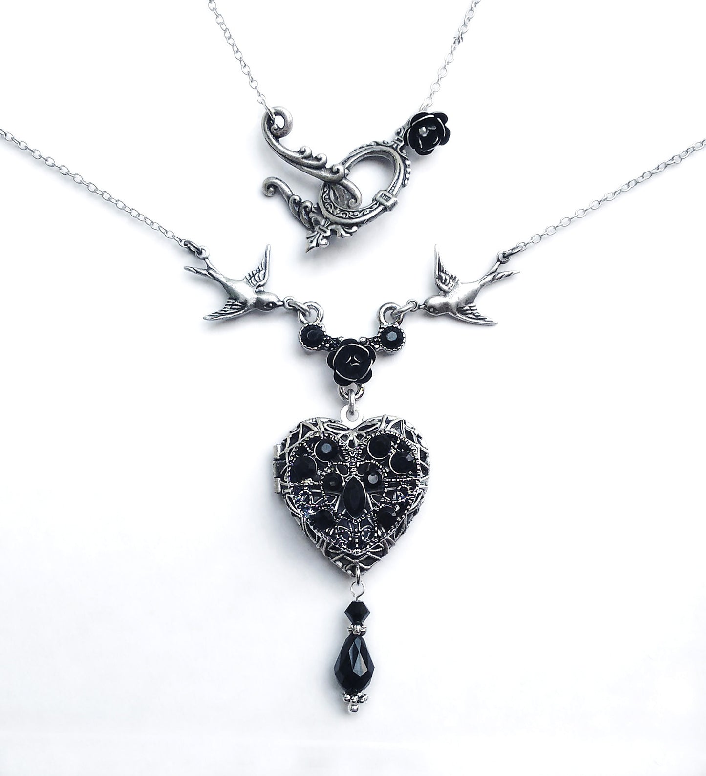 Silver Heart Locket Necklace with Swarovski Crystals