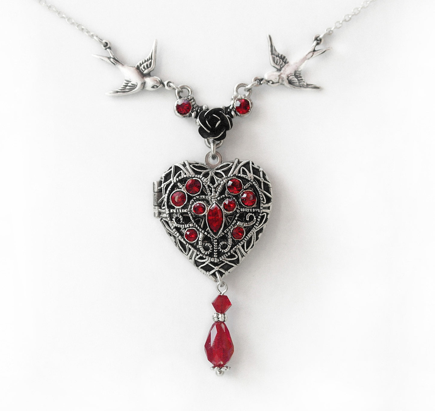 Silver Heart Locket Necklace with Swarovski Crystals