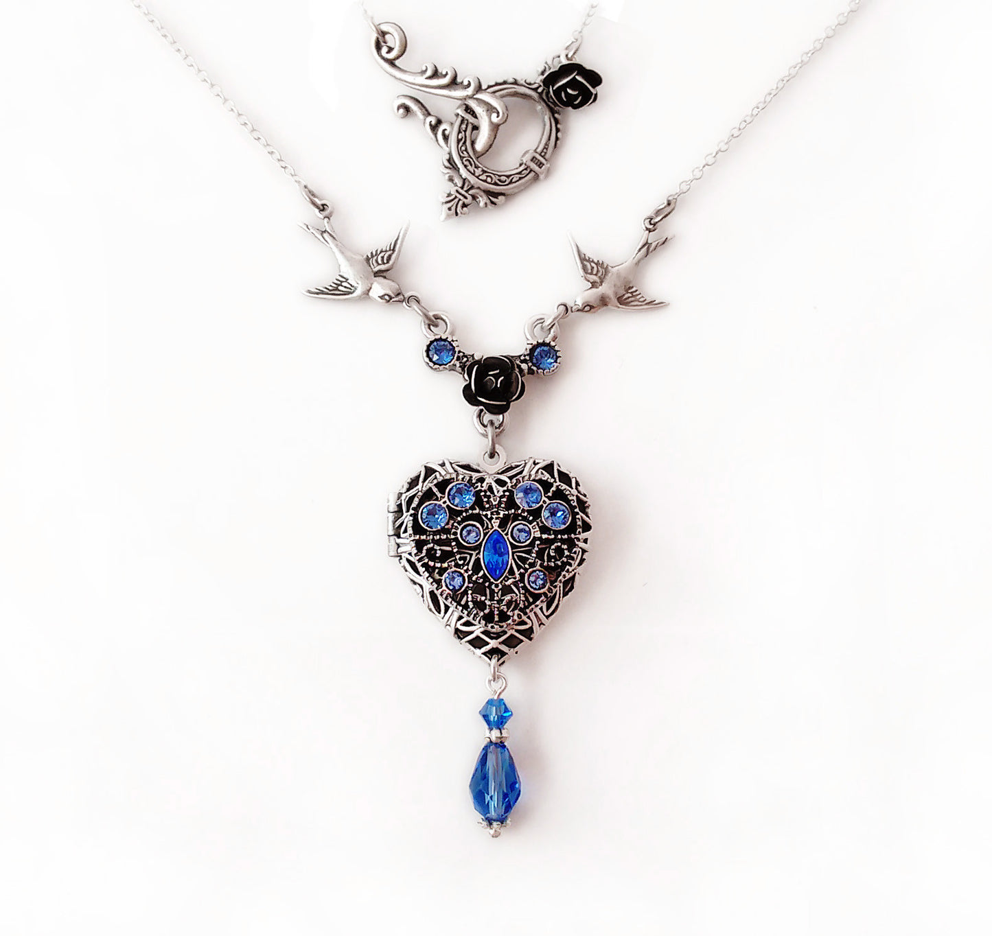 Silver Heart Locket Necklace with Swarovski Crystals