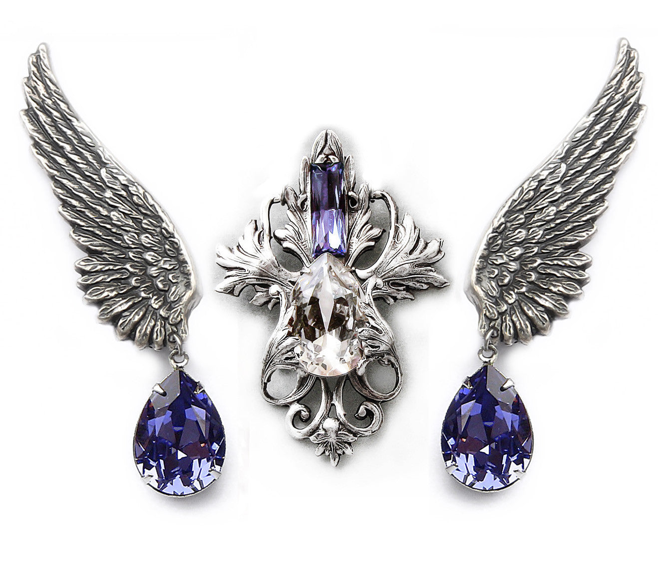 Tanzanite Swarovski Earrings and Necklace Set - Aranwen's Jewelry
 - 5