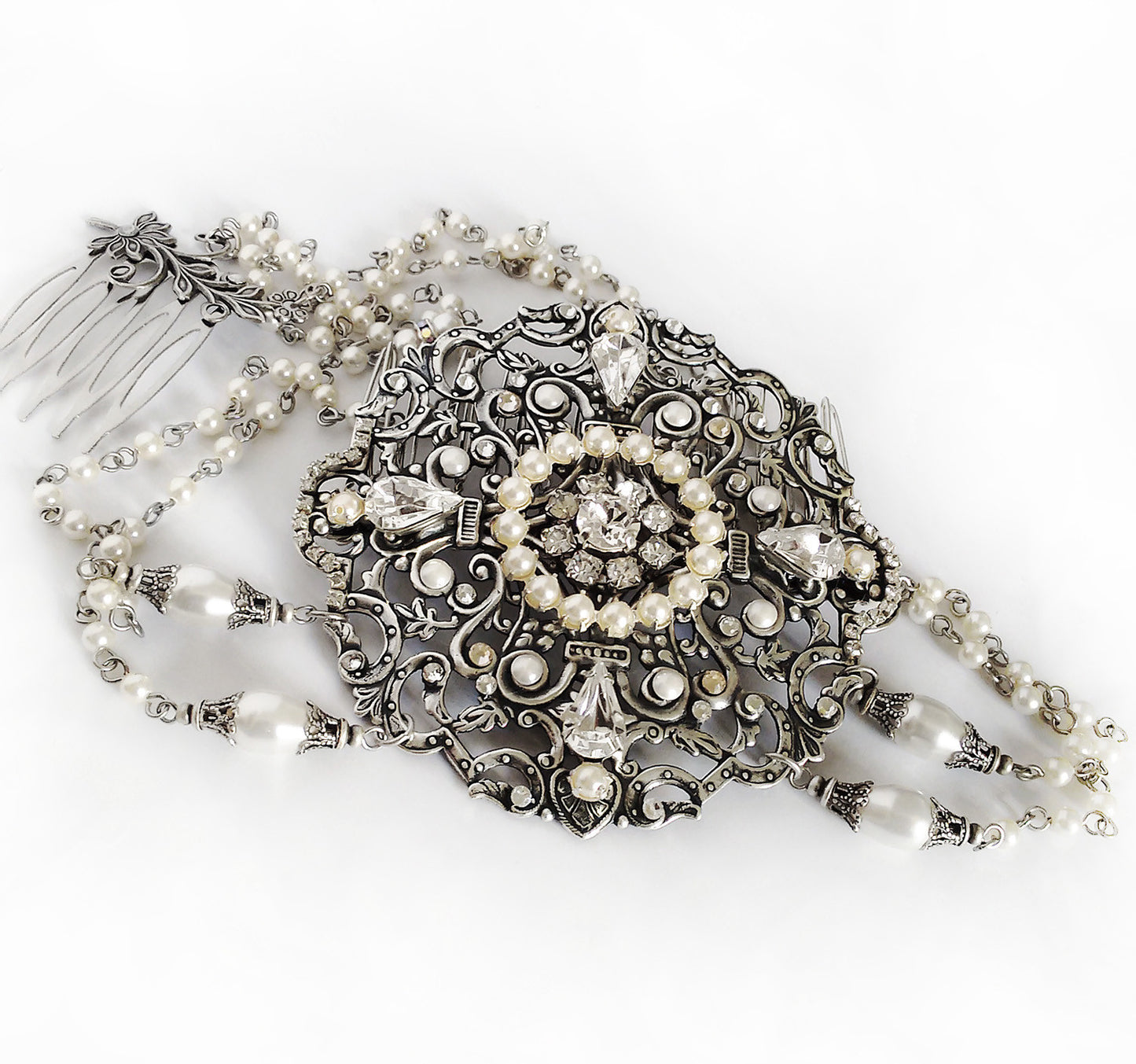 Pearl Bridal Hair Chain Great Gatsby Headpiece - Aranwen's Jewelry
 - 2