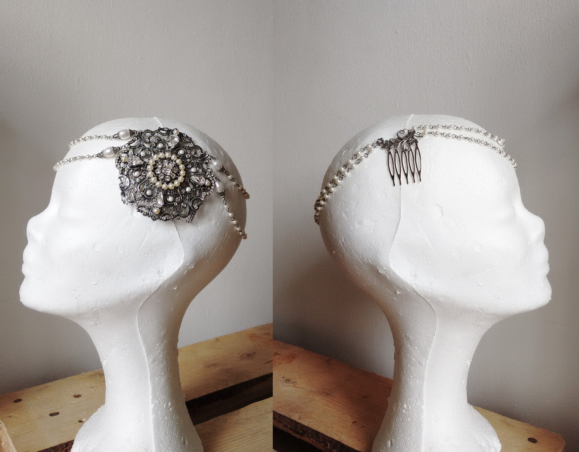 Pearl Bridal Hair Chain Great Gatsby Headpiece - Aranwen's Jewelry
 - 4