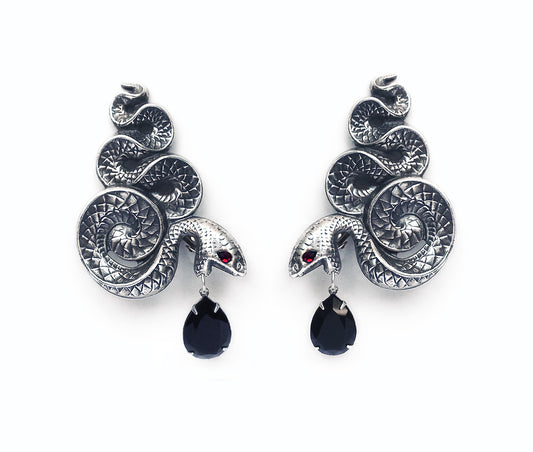 Gothic Silver Snake Earrings - Aranwen's Jewelry
 - 1