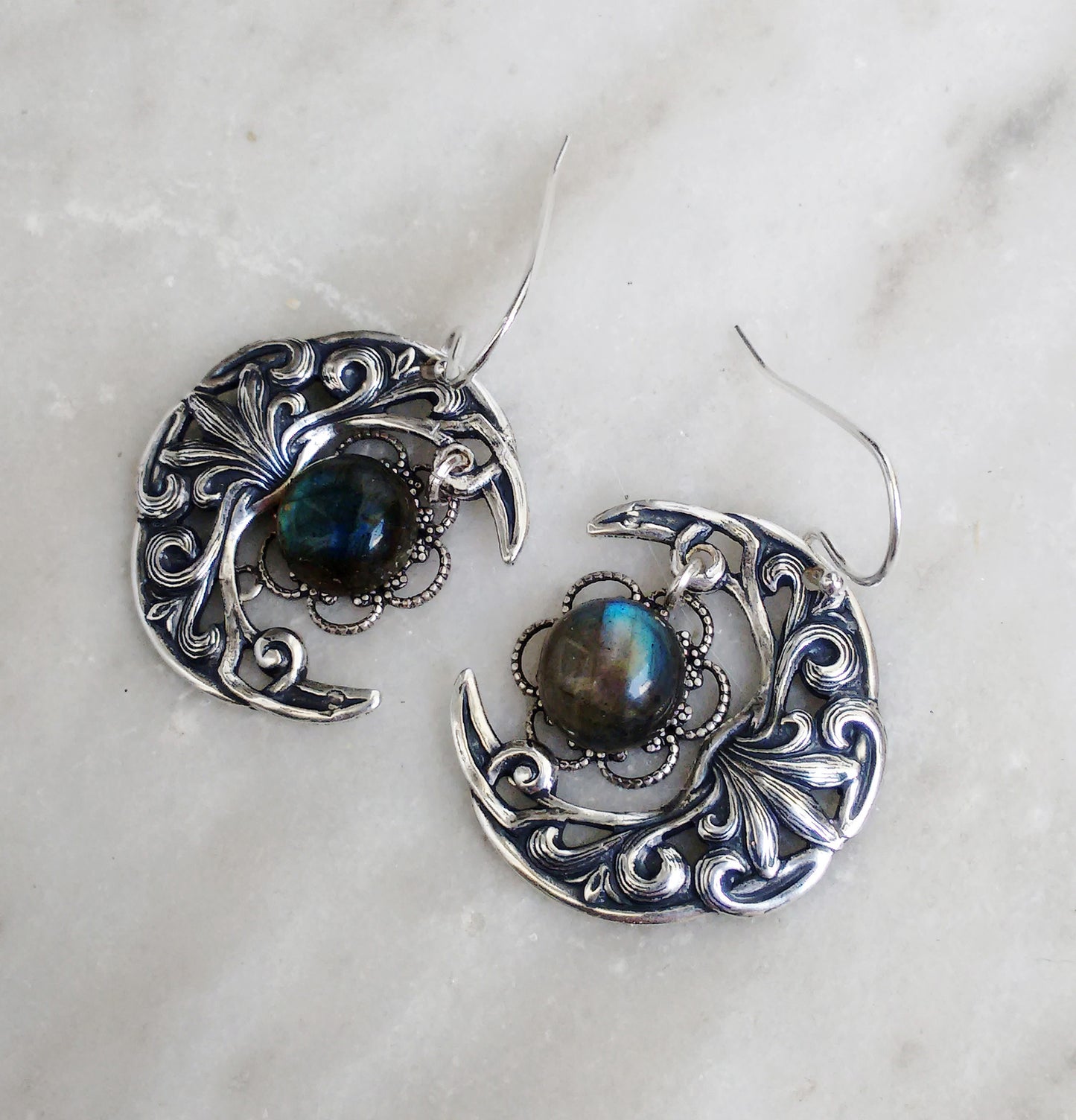 Crescent moon labradorite earrings