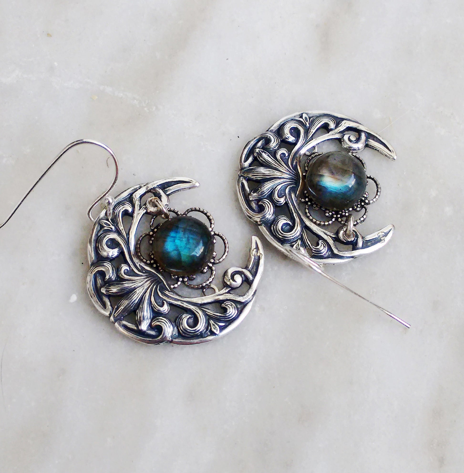 Silver moon labradorite earrings