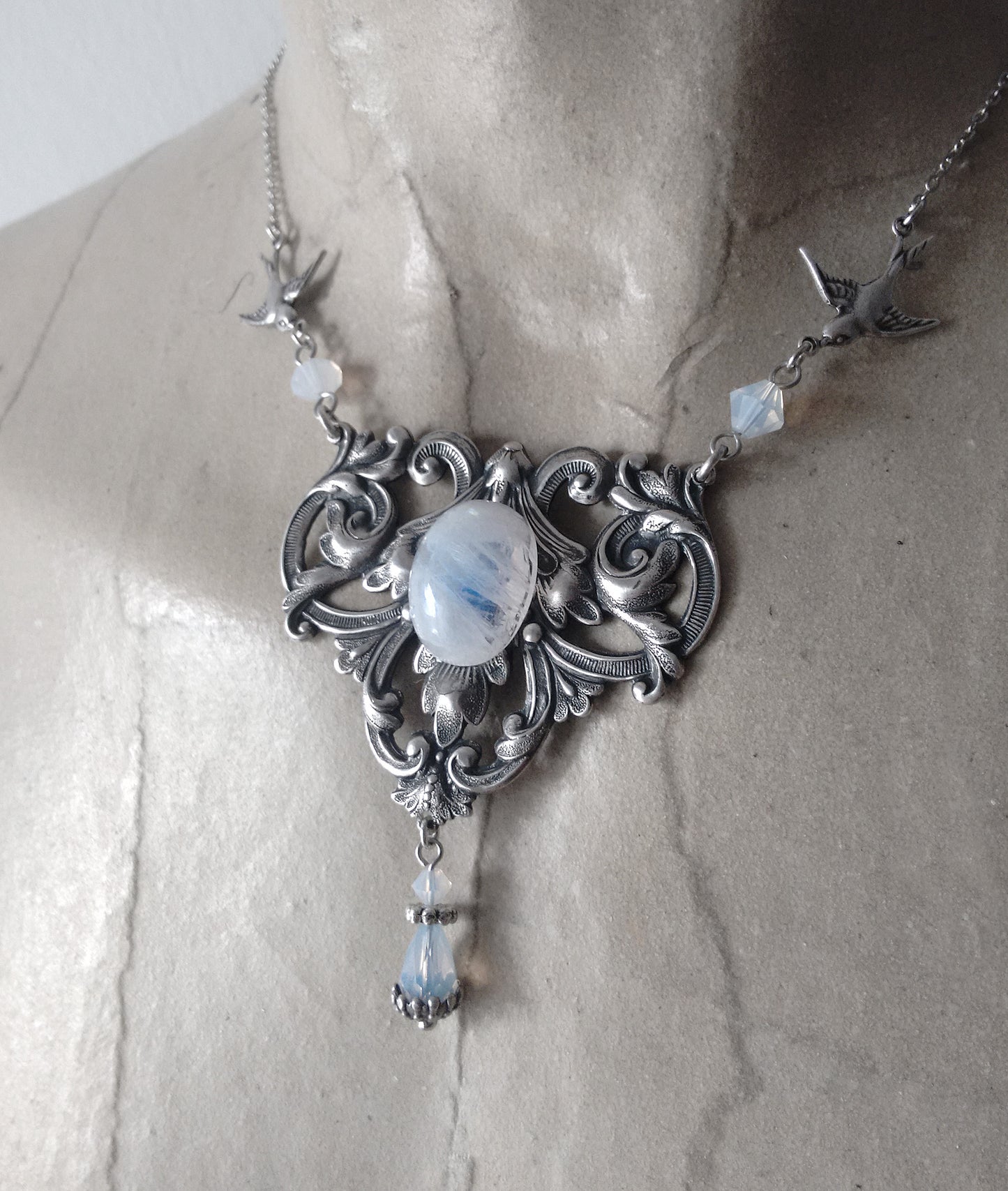 Moonstone Necklace with Opal Swarovski
