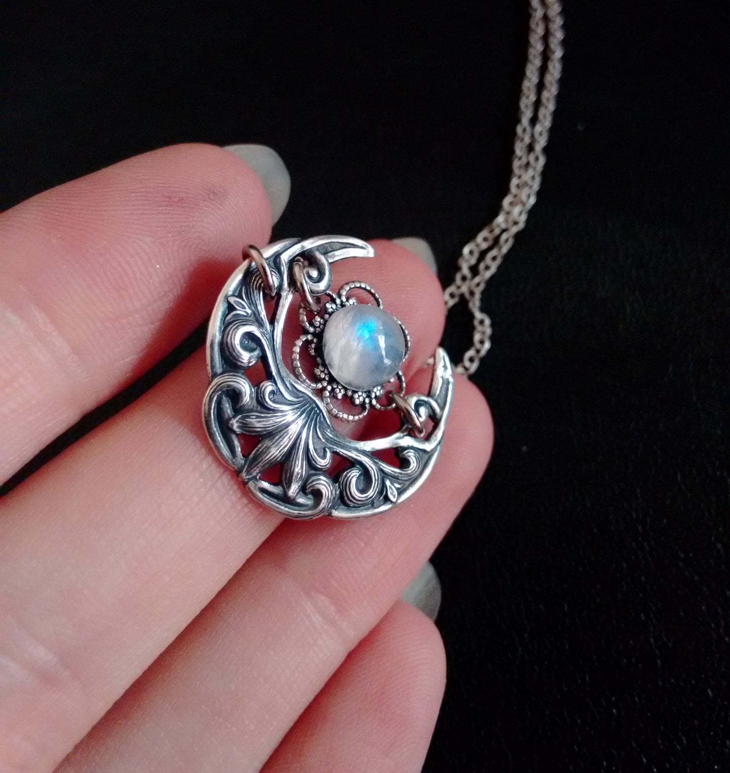 Small Crescent Necklace with Moonstone