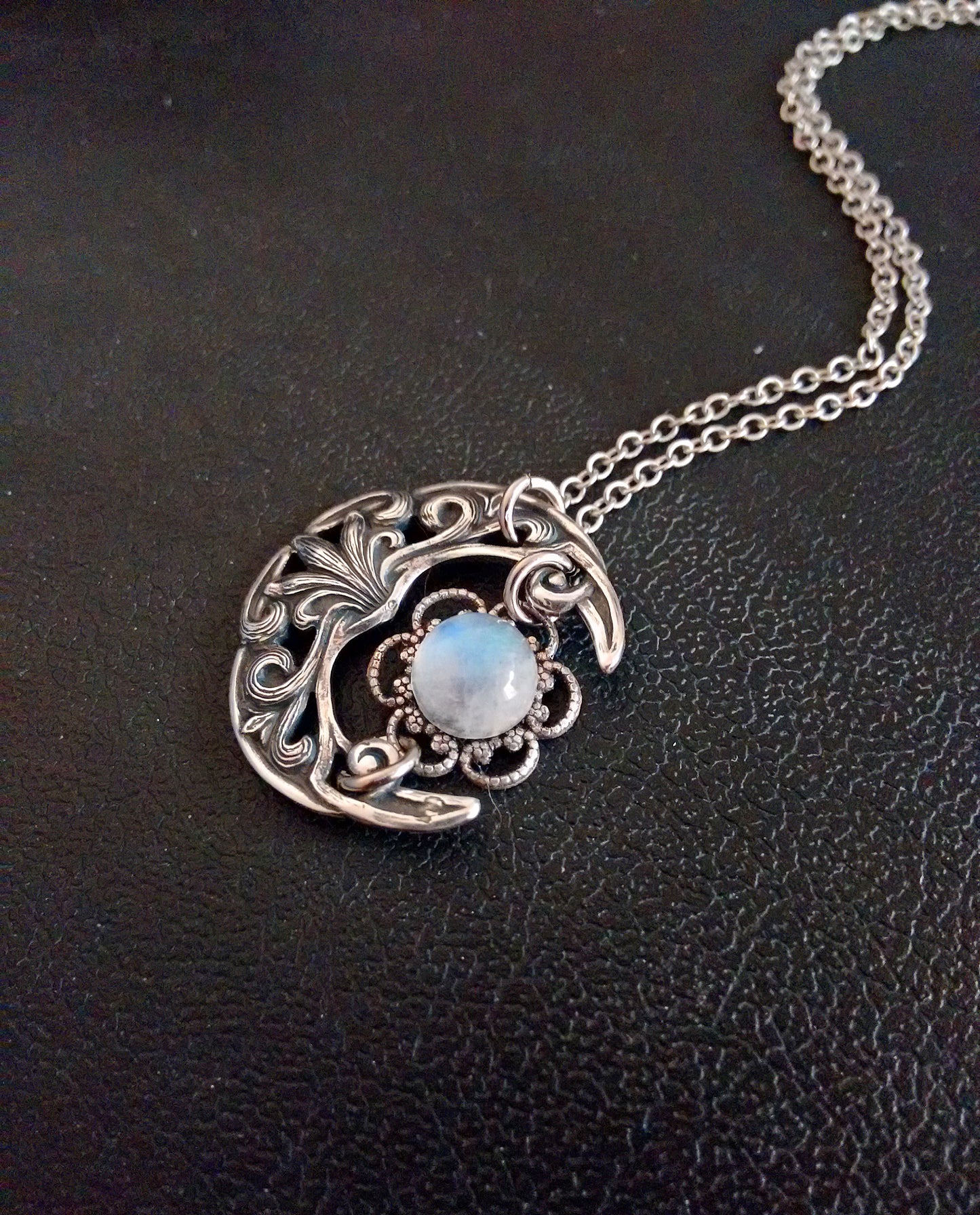 Small Crescent Necklace with Moonstone