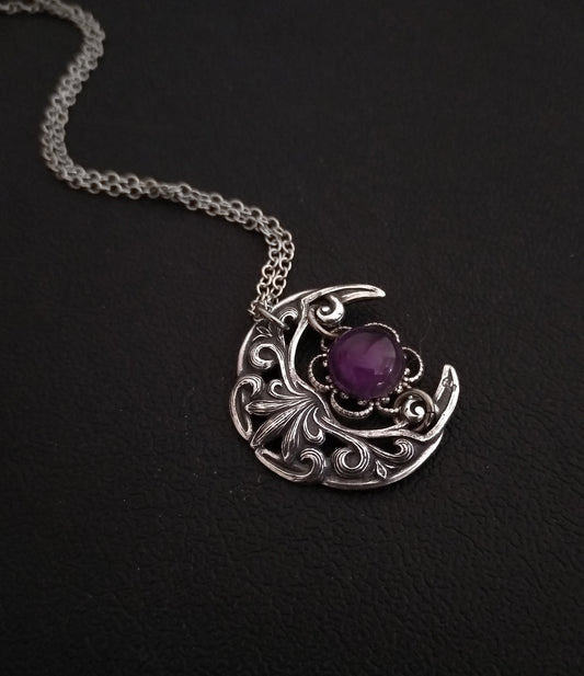 Small Crescent Necklace with Amethyst