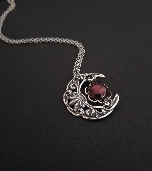 Small Crescent Necklace with Garnet