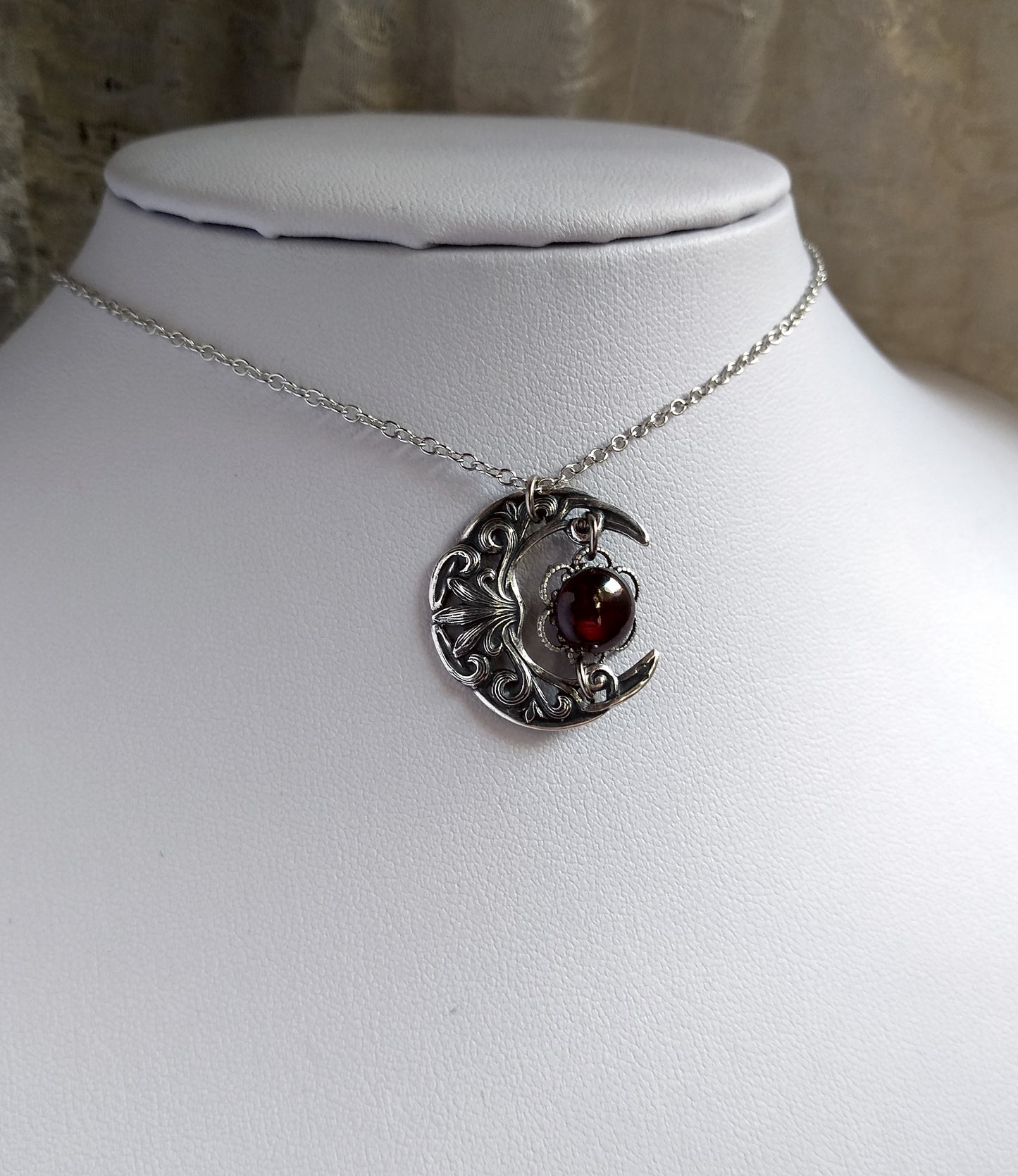 Small Crescent Necklace with Garnet
