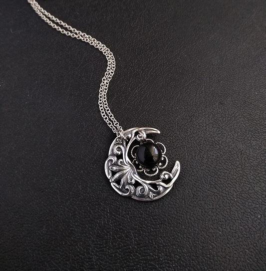 Small Crescent Necklace with Onyx