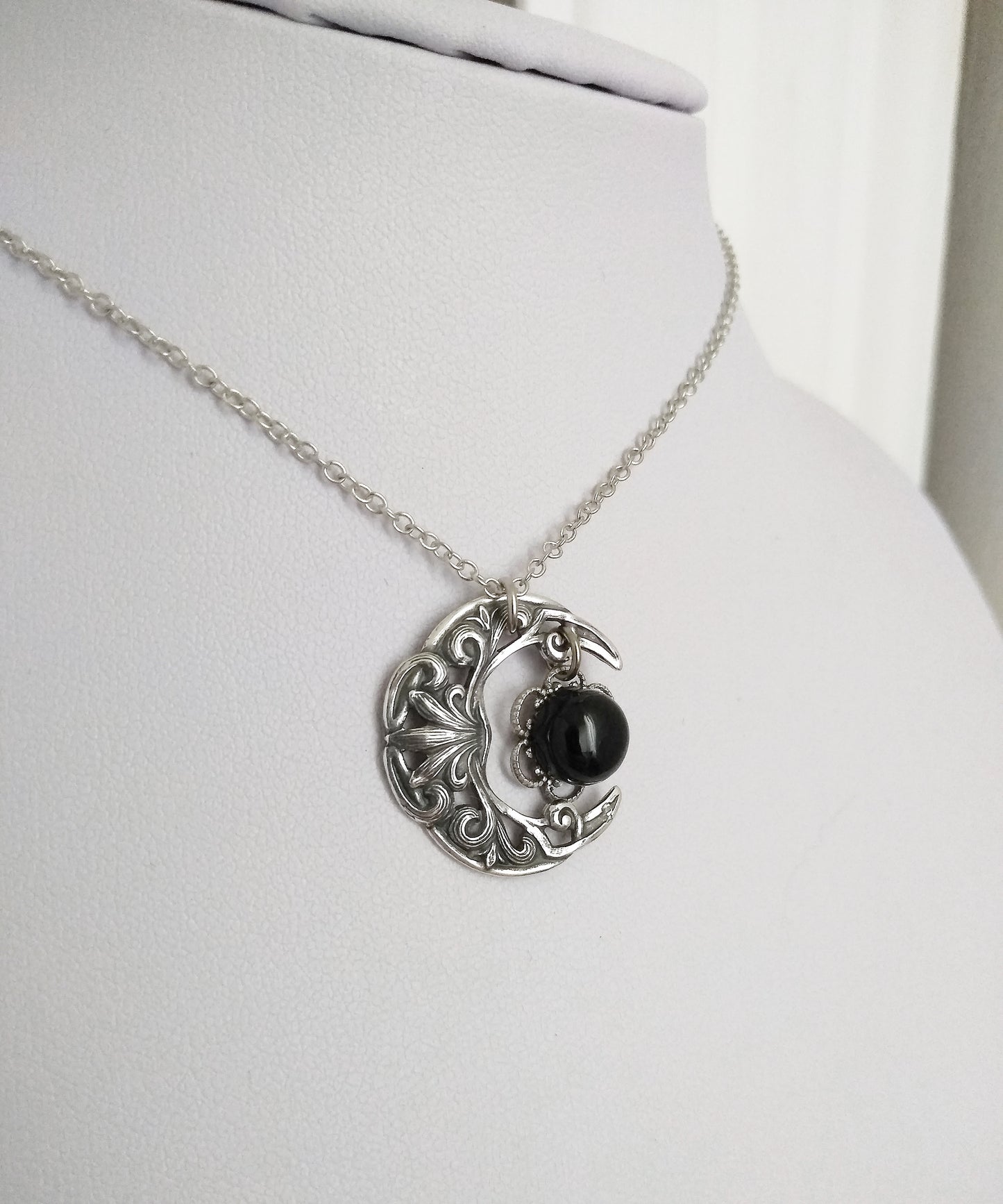 Small Crescent Necklace with Onyx