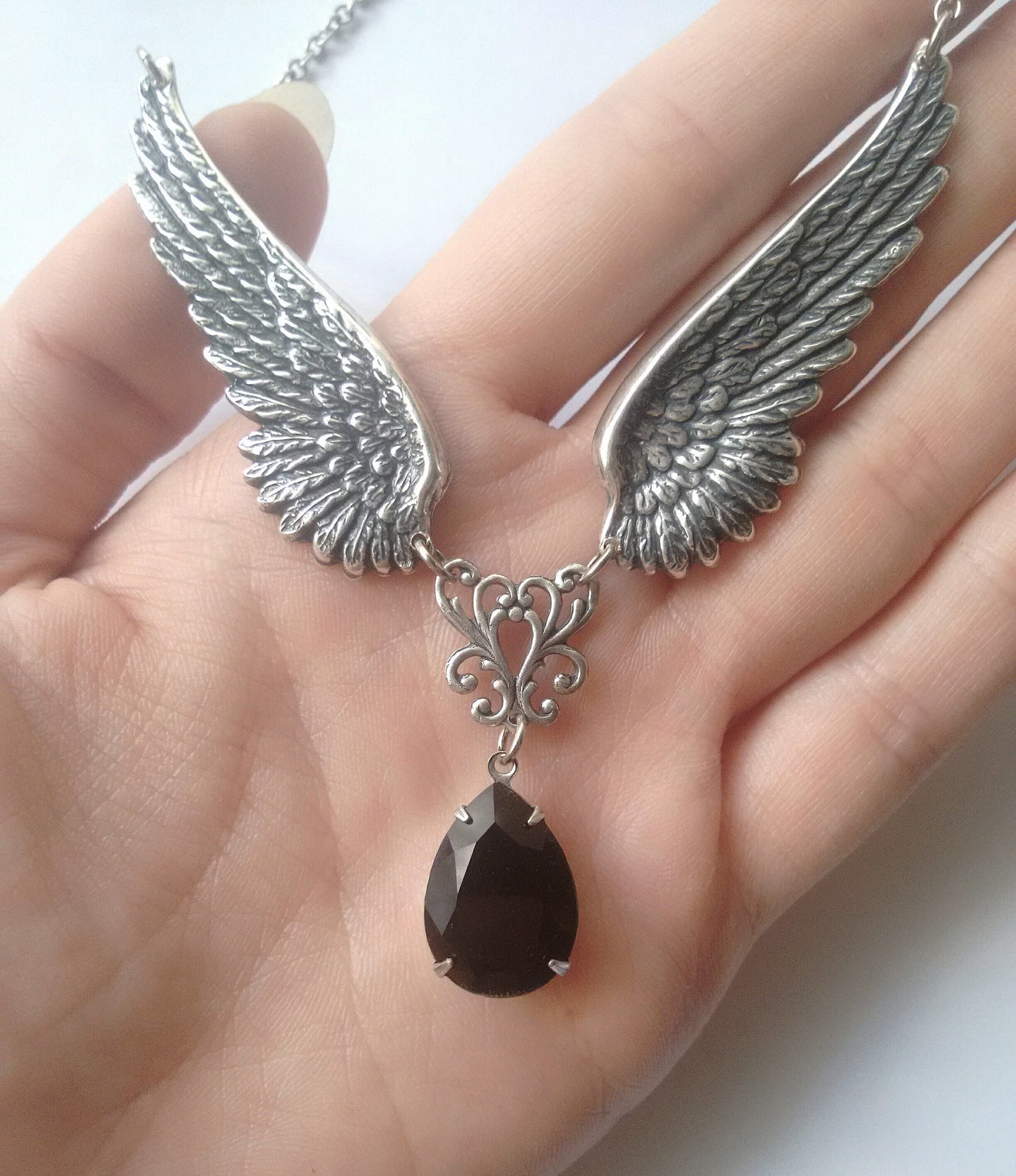 Silver Angel Wings Gothic Necklace
