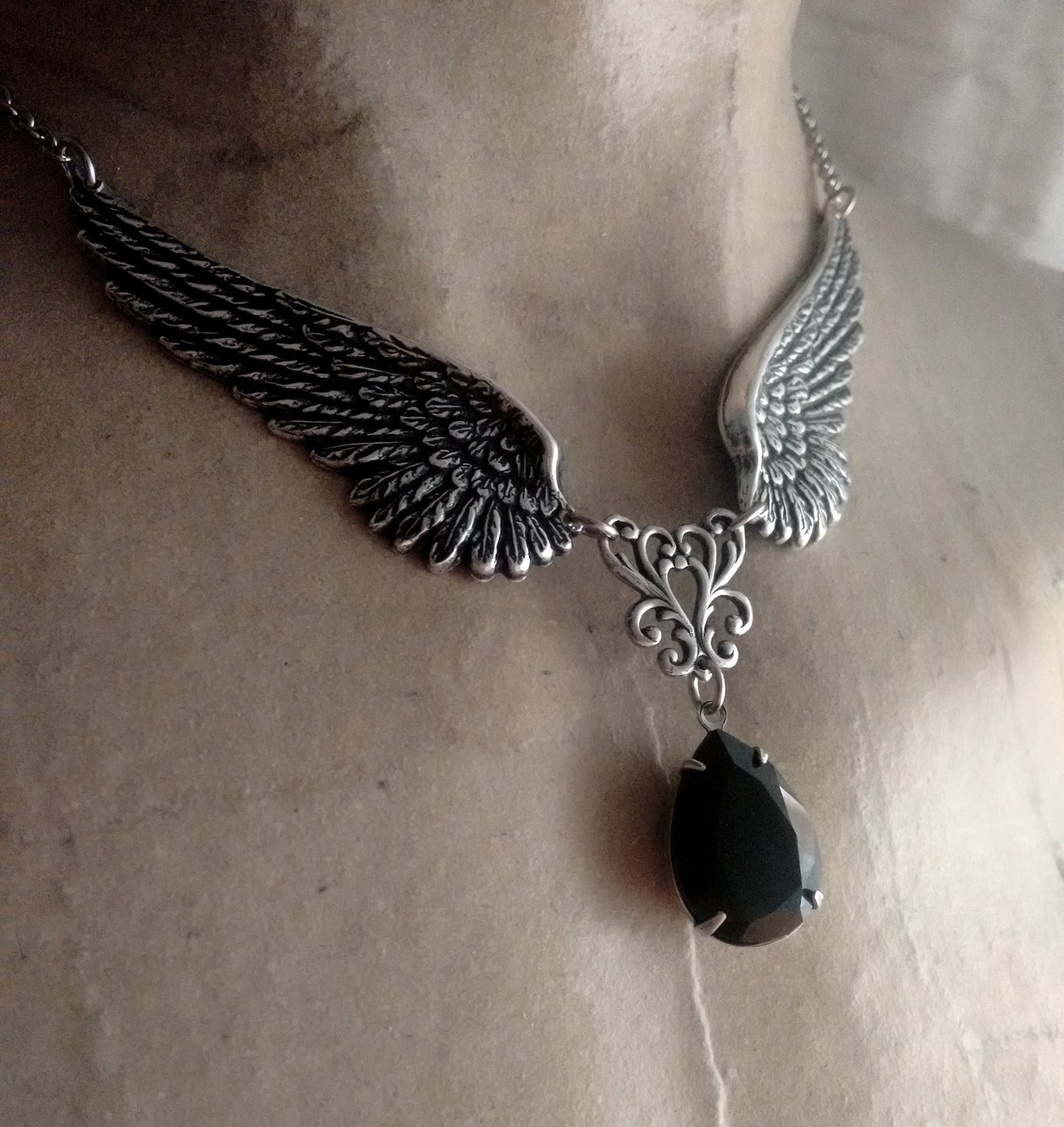 Silver Angel Wings Gothic Necklace