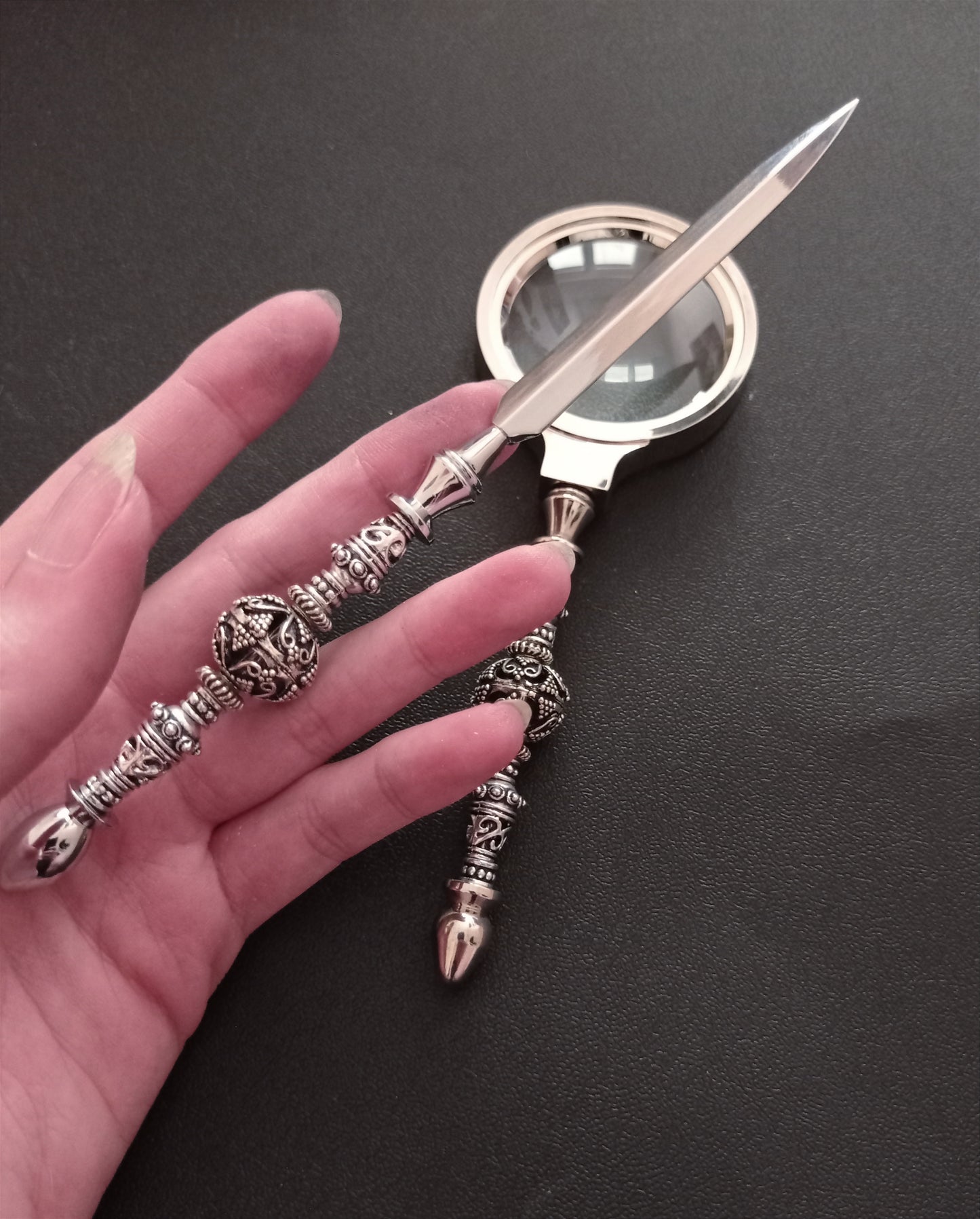 Silver Magnifying glass and letter opener set