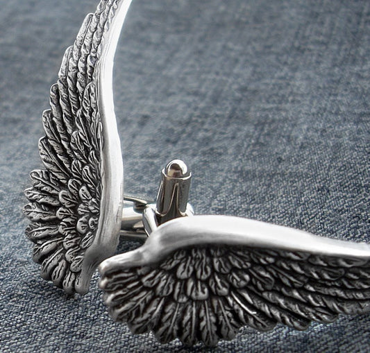 Silver Angel Wings Cufflinks for men. Soldered with high quality lead free solder. Available in quantity discount for best men and grooms. Gothic men's jewelry by Aranwen.