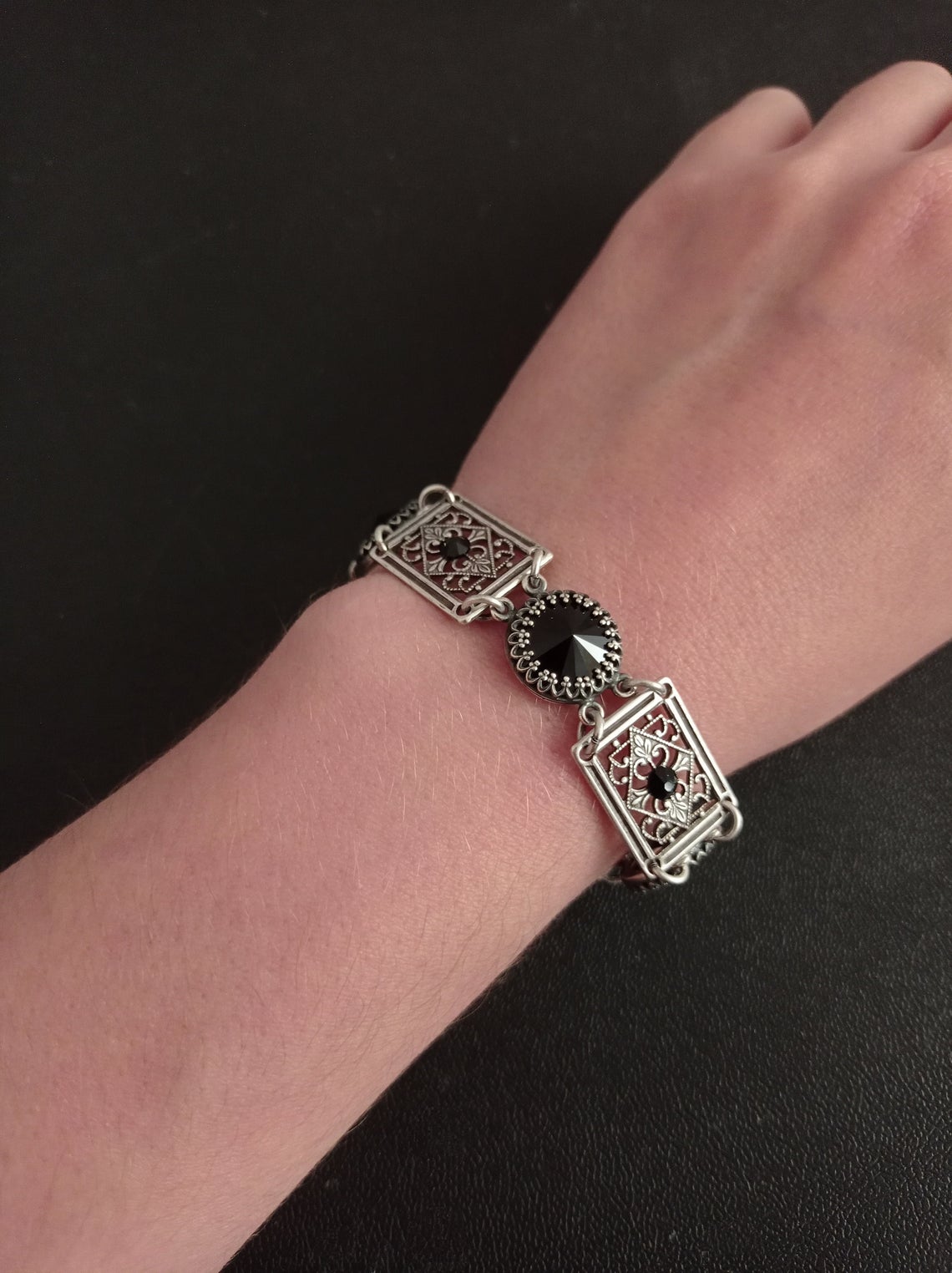Rectangle filigree and black rivoli Gothic choker