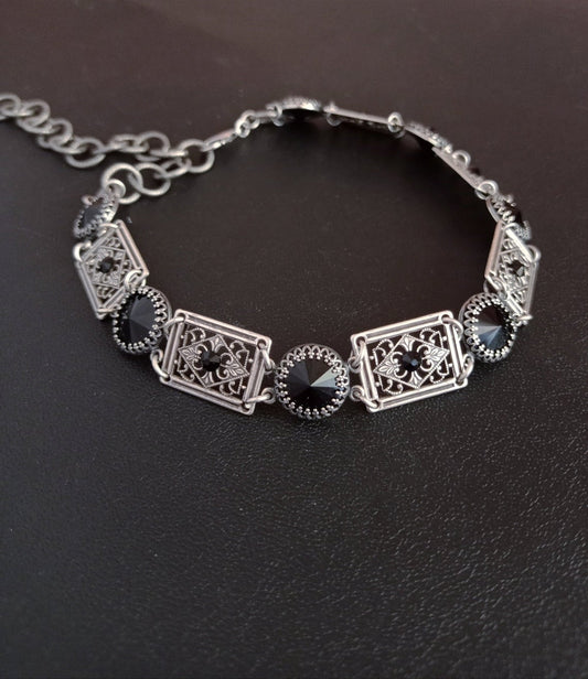 Rectangle filigree and black rivoli Gothic choker