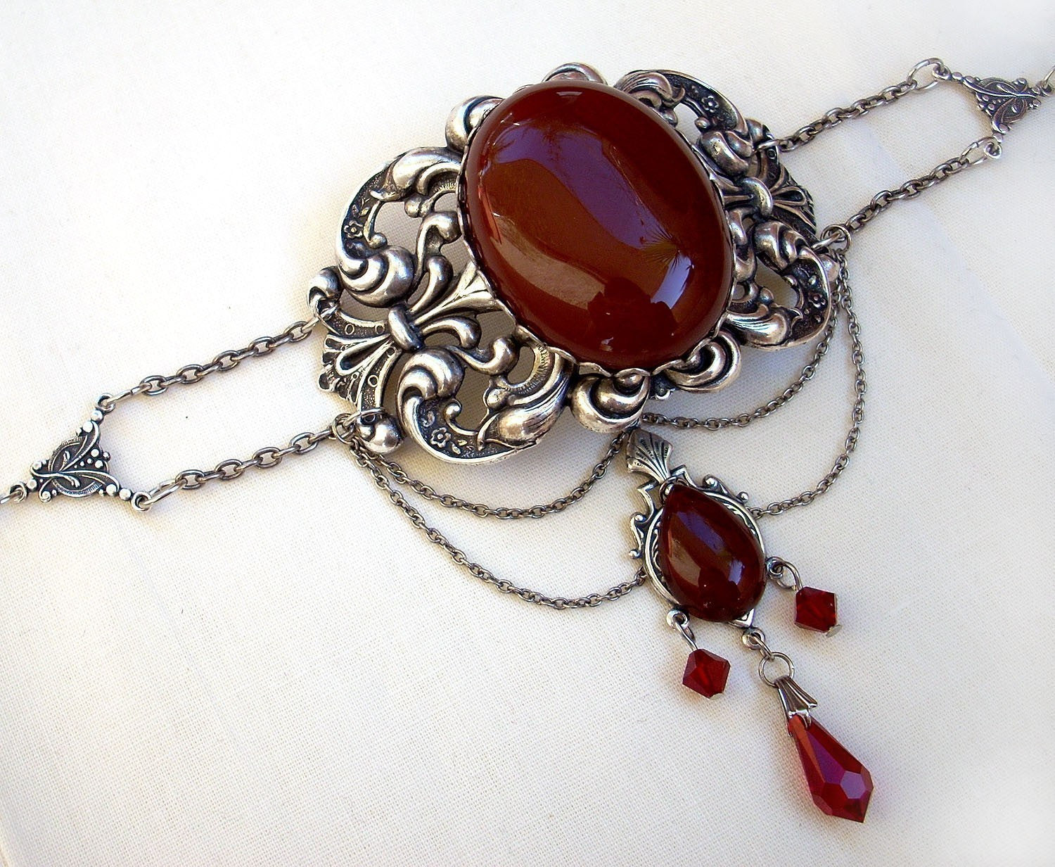 VICTORIAN Body Chain - Red Scarlet and Gunmetal - Criscara