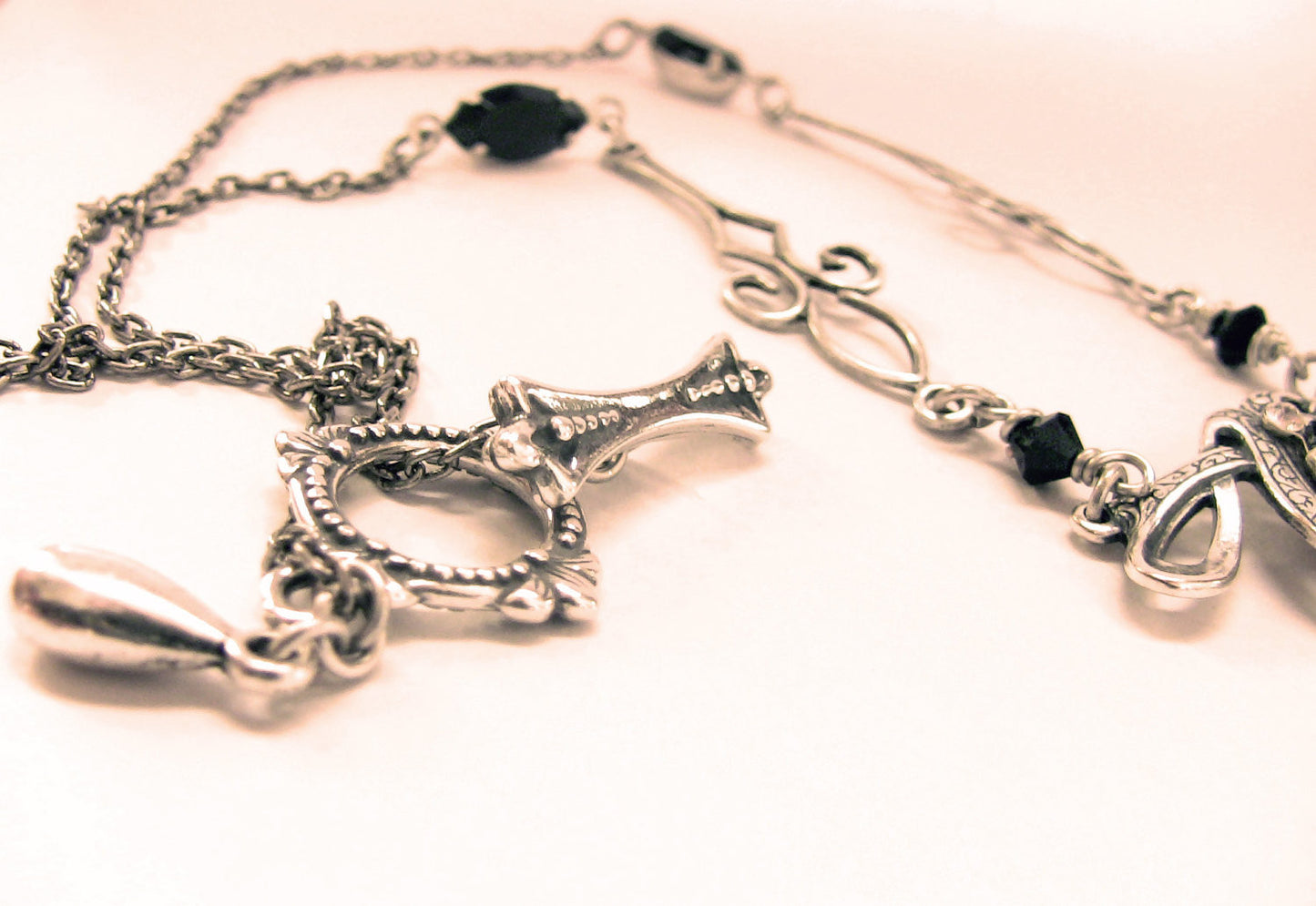 Silver Necklace with Black Swarovski Crystal - Aranwen's Jewelry
 - 3