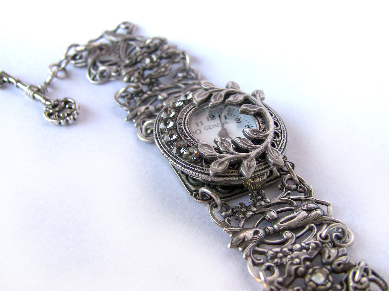 Silver ladies wrist watch bracelet Gothic watch Victorian Jewelry - Aranwen's Jewelry
 - 2