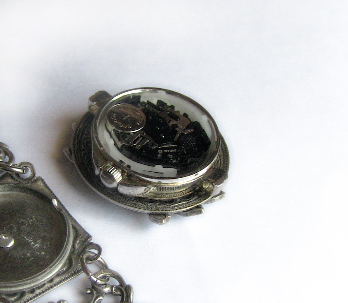 Silver ladies wrist watch bracelet Gothic watch Victorian Jewelry - Aranwen's Jewelry
 - 3