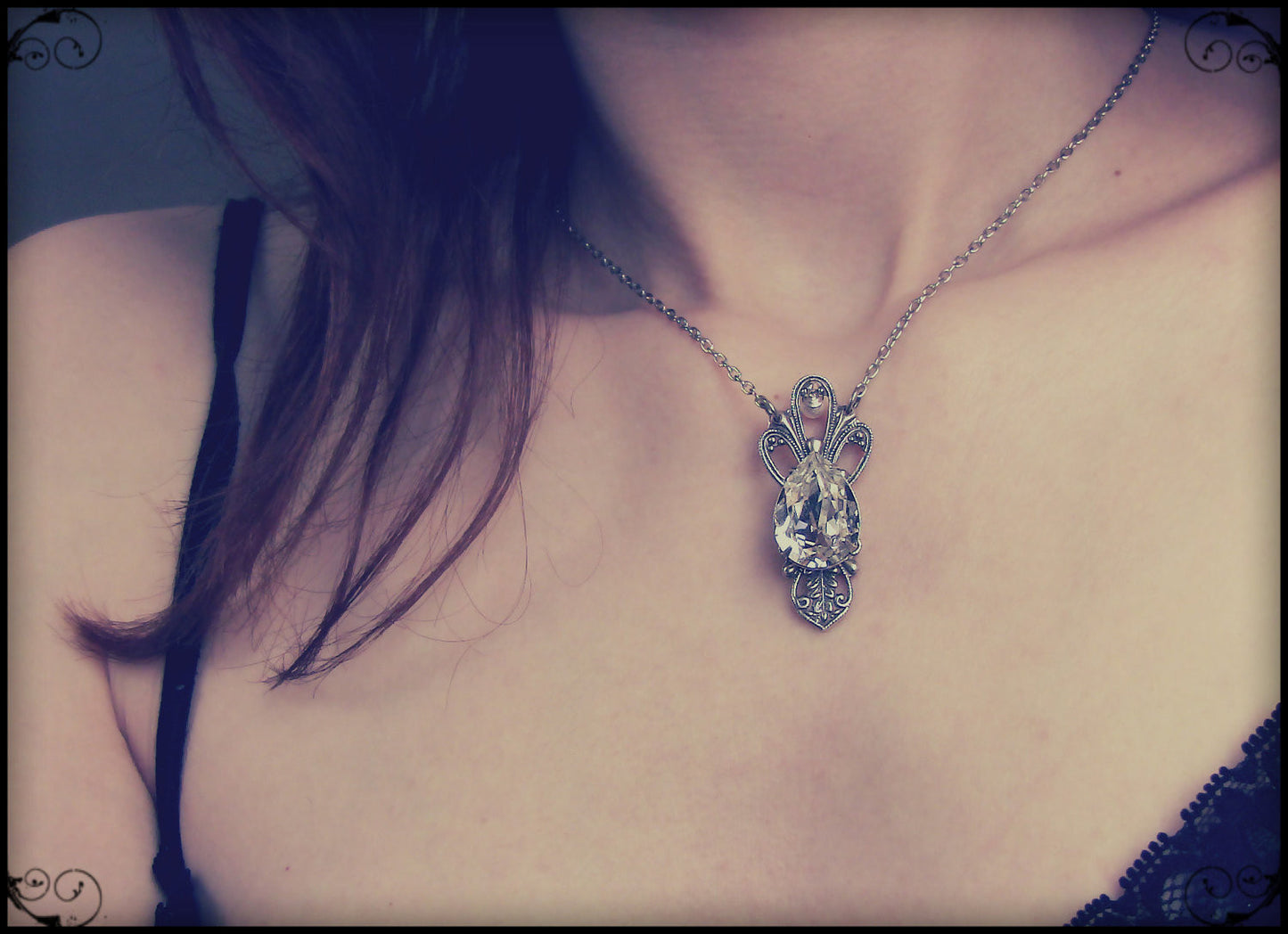 Victorian Black Crystal Drop Necklace - Aranwen's Jewelry
 - 3