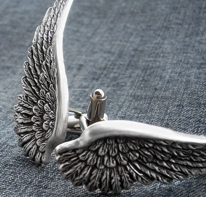 Silver Angel Wings Cufflinks - Aranwen's Jewelry
 - 1