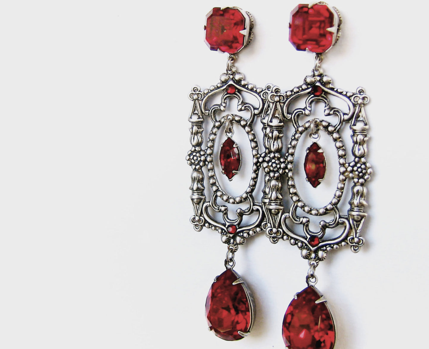 Long Red Swarovski Crystal Drop Earrings - Aranwen's Jewelry
 - 1
