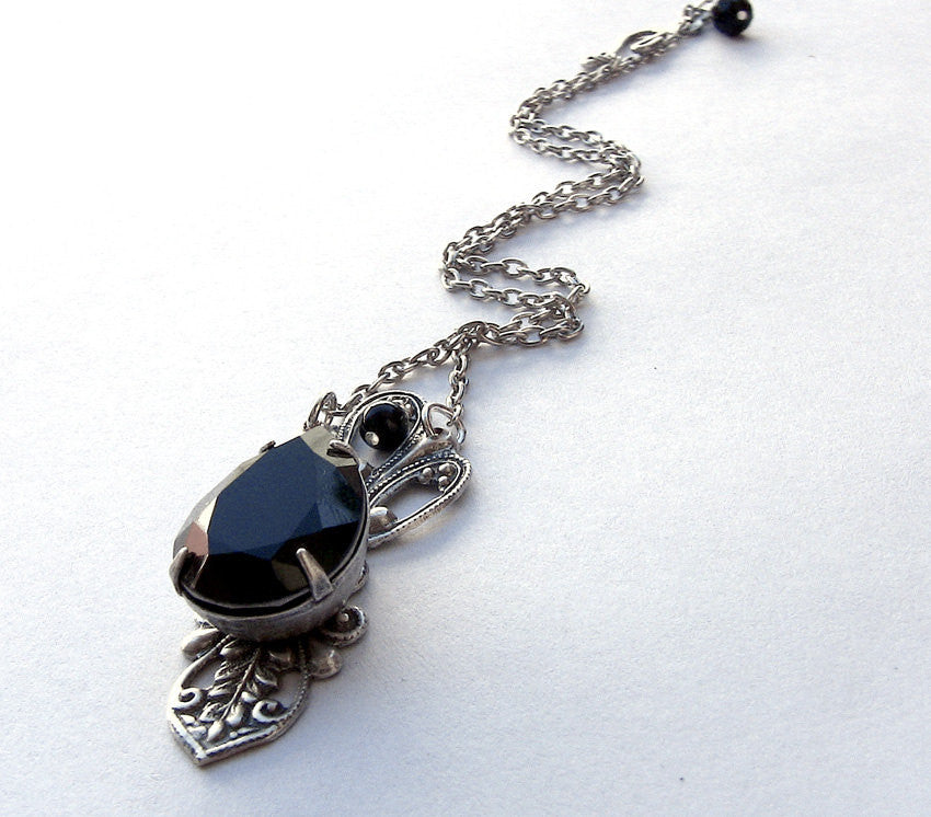 Victorian Black Crystal Drop Necklace - Aranwen's Jewelry
 - 2