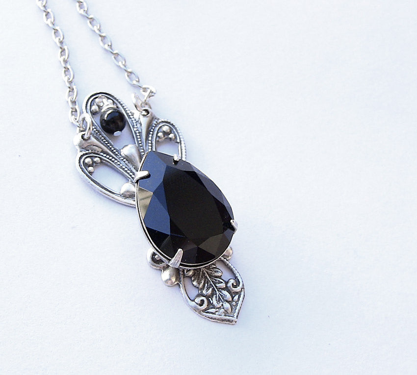 Victorian Black Crystal Drop Necklace - Aranwen's Jewelry
 - 1