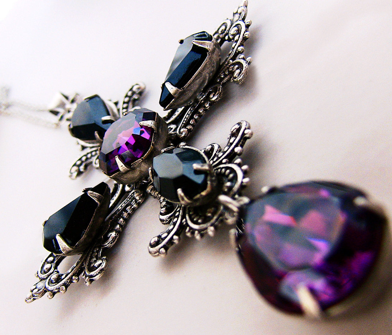Gothic Cross Pendant with Purple and Black Swarovski Crystals - Aranwen's Jewelry
 - 2