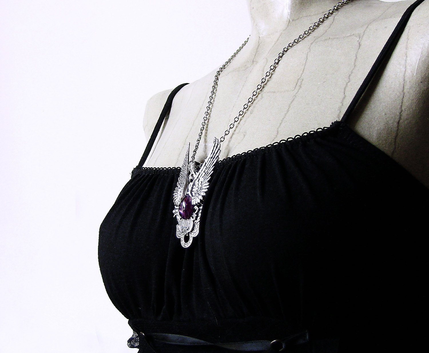 Angel Wings Pendant with Purple Amethyst Glass - Aranwen's Jewelry
 - 3