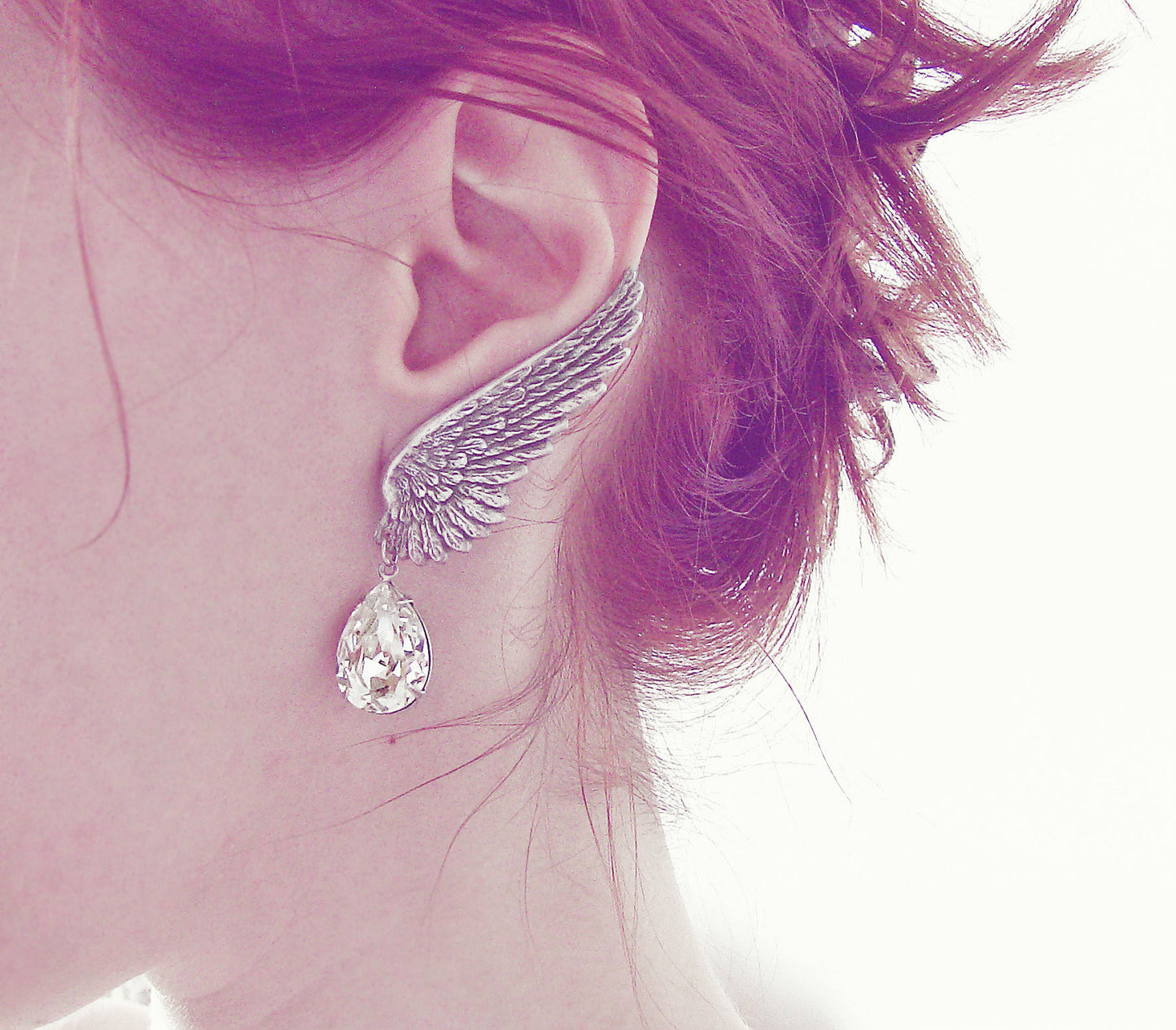 Silver Wings Earrings with Swarovski Drops - Aranwen's Jewelry
 - 2