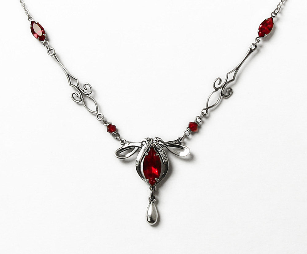 Red Swarovski Victorian Silver Necklace - Aranwen's Jewelry
 - 2