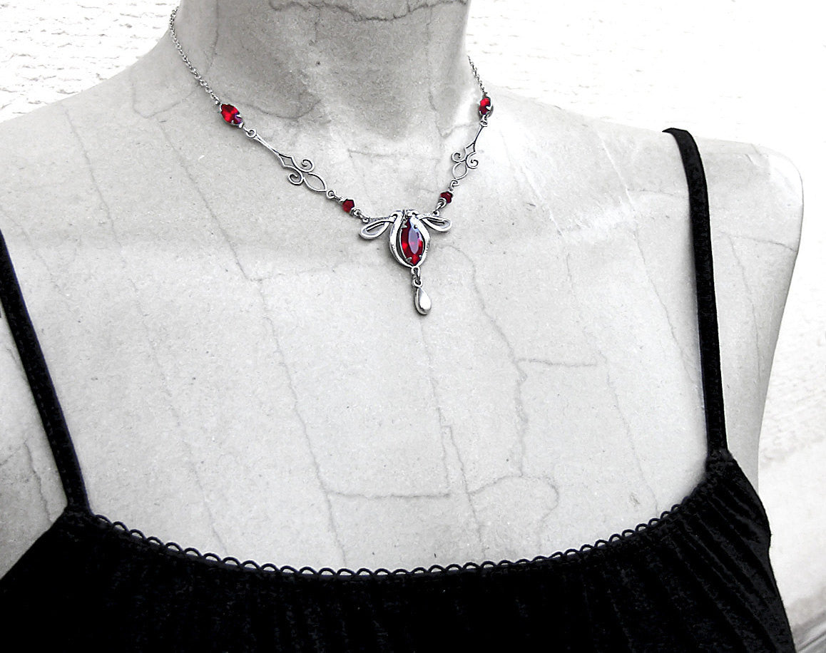 Red Swarovski Victorian Silver Necklace - Aranwen's Jewelry
 - 4