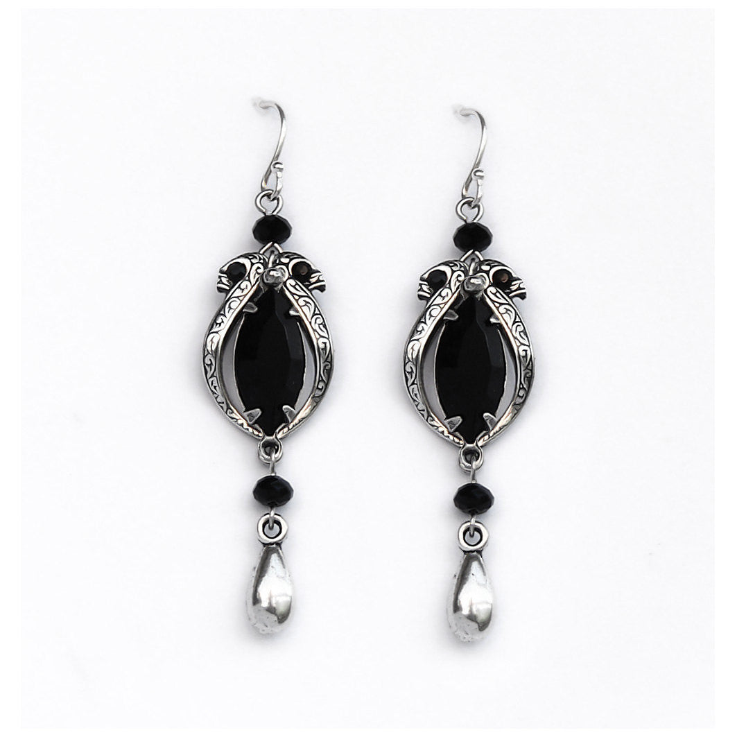 Black Swarovski Crystal Victorian Necklace and Earrings Set - Aranwen's Jewelry
 - 3