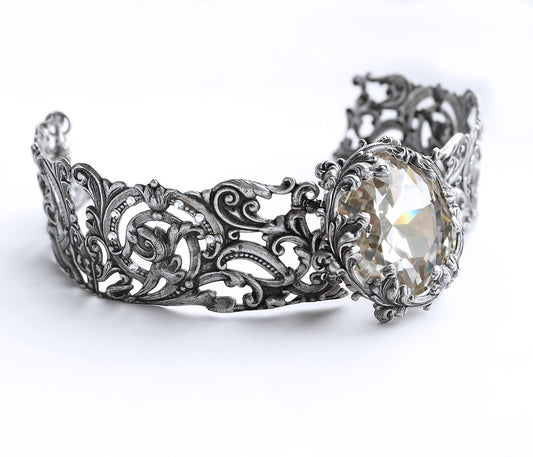 Silver Filigree Choker with Clear Swarovski Crystal - Aranwen's Jewelry
 - 1