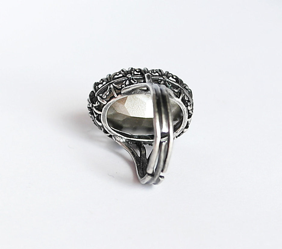 Gothic Engagement Ring with Gray Swarovski Crystal - Aranwen's Jewelry
 - 3