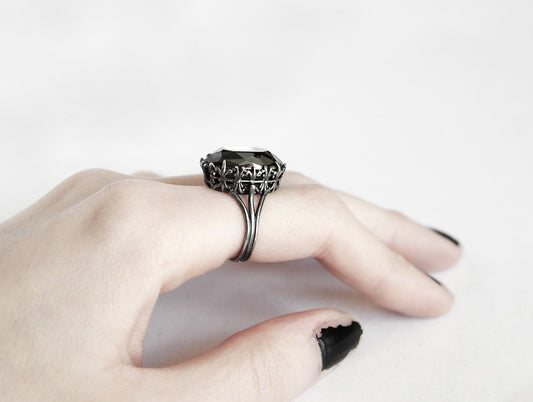 Gothic Engagement Ring with Gray Swarovski Crystal - Aranwen's Jewelry
 - 1