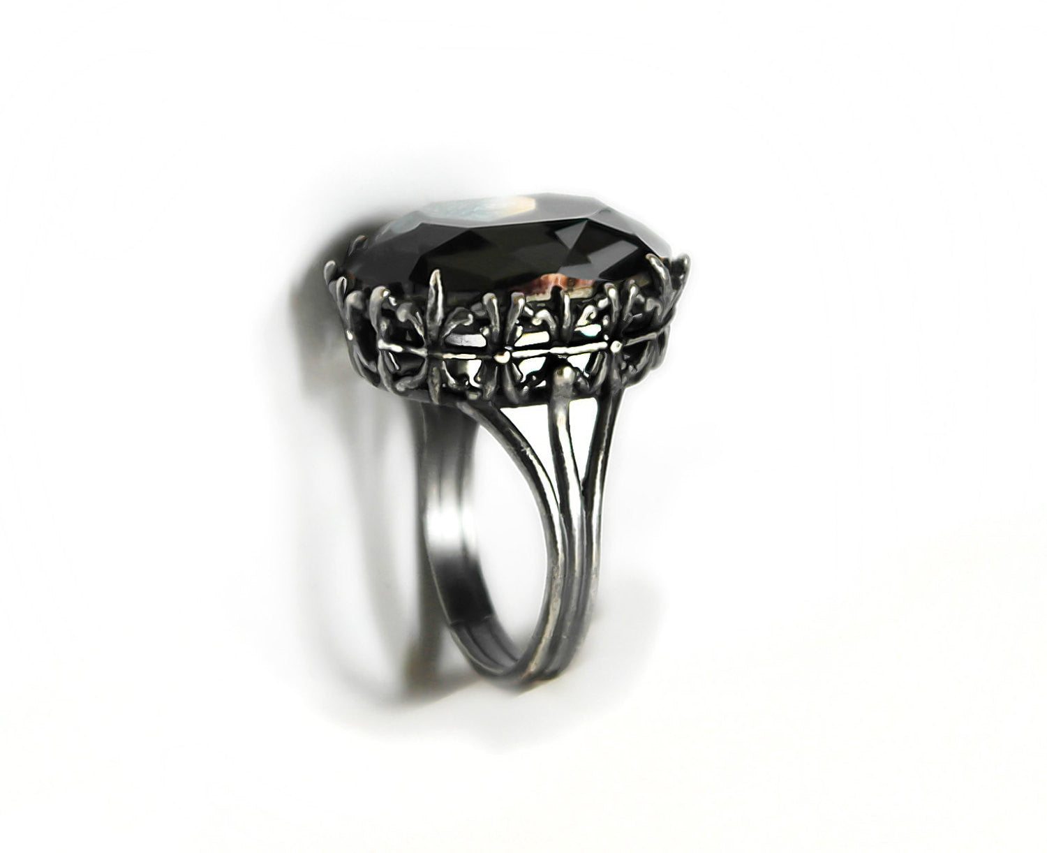 Gothic Engagement Ring with Gray Swarovski Crystal - Aranwen's Jewelry
 - 2