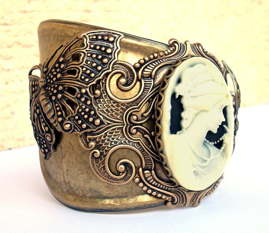 Cameo Brass Cuff Bracelet - Aranwen's Jewelry
 - 3
